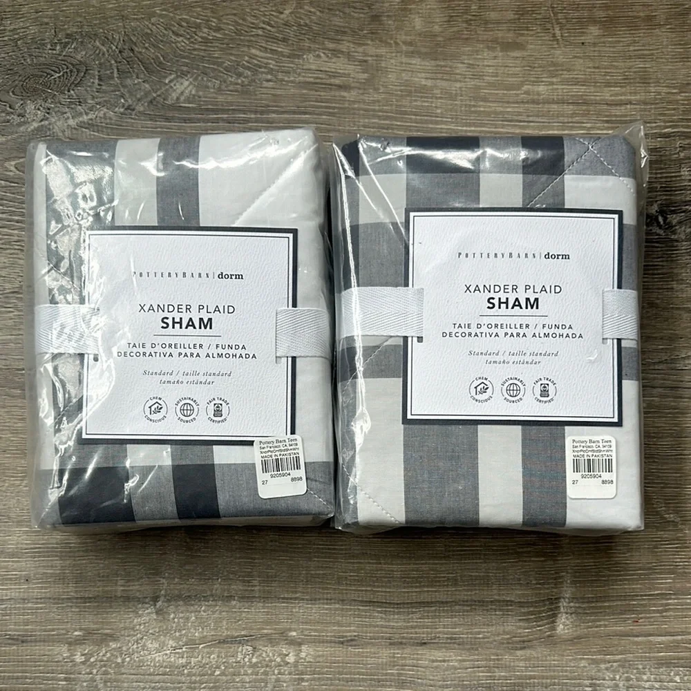 POTTERY BARN Dorm Xander 2 Plaid Shams NWT